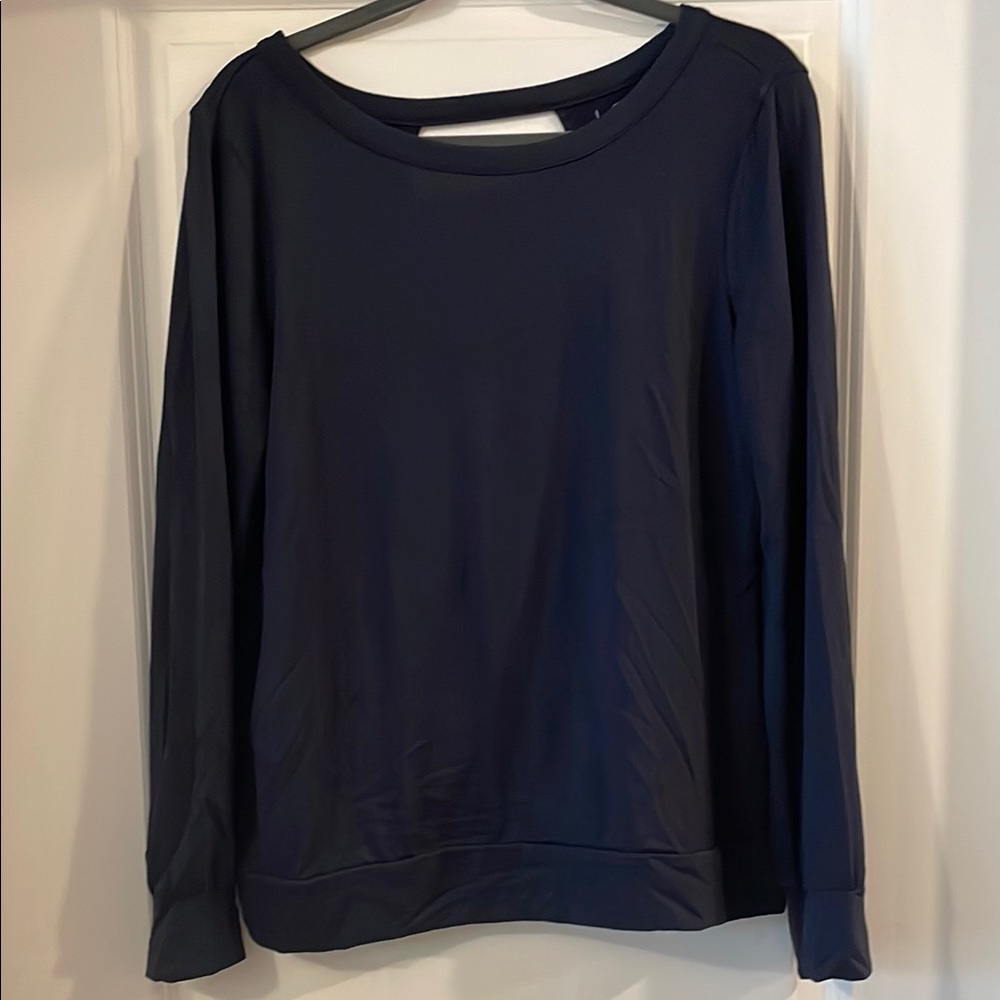 LOFT Navy Keyhole Back Light Sweater